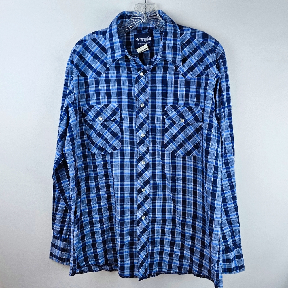 Wrangler Western Shirt Men's Lg Pearl Snap Rodeo Cowboy Riding Classic
